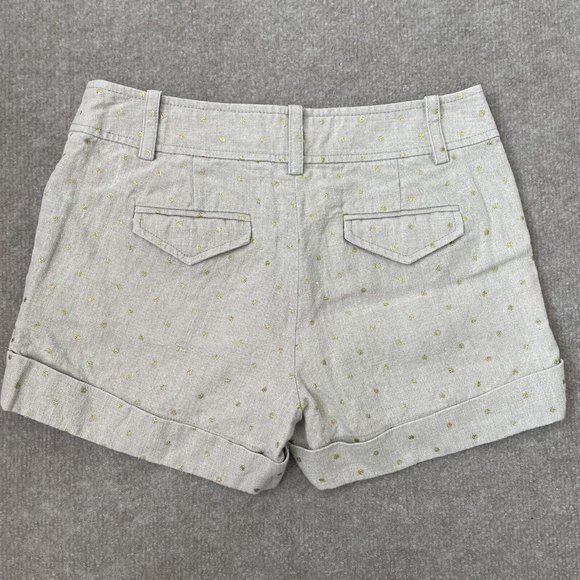 J Crew Shorts Womens 0 Beige 100% Linen Gold Glitter Polka Dots Cuffed City Fit - Picture 8 of 8